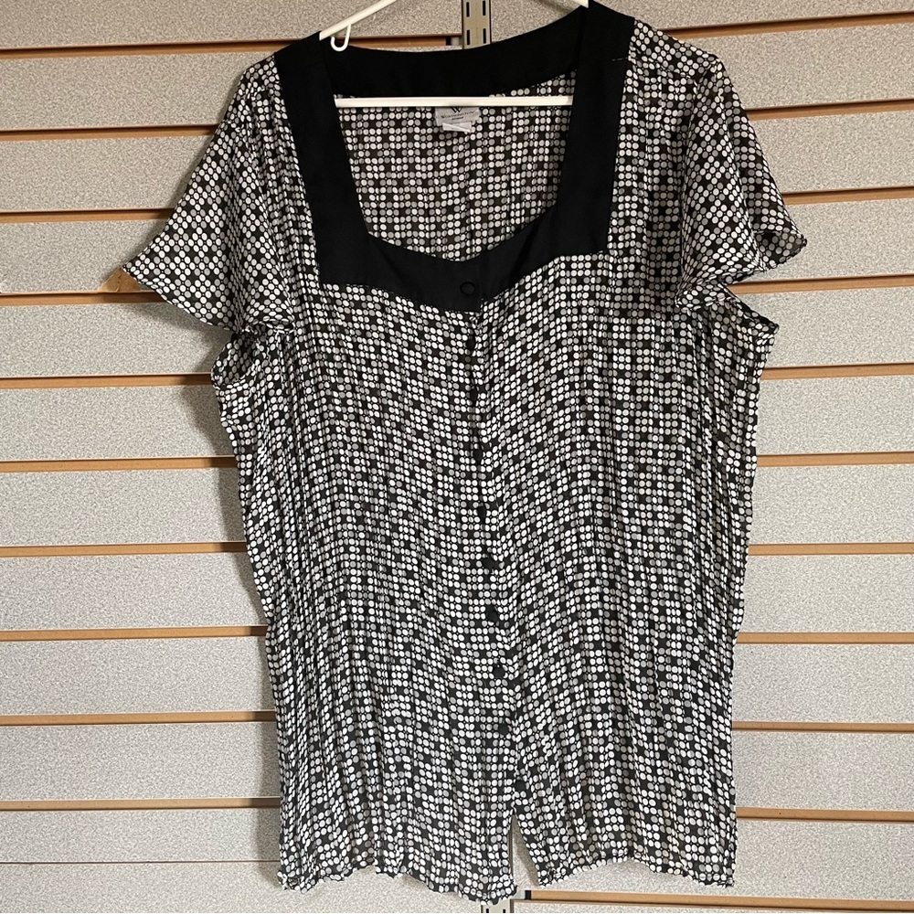 Worthington‎ 2X Top Blouse Square Neck Ruffle Short Sleeves Scrunched Fabric